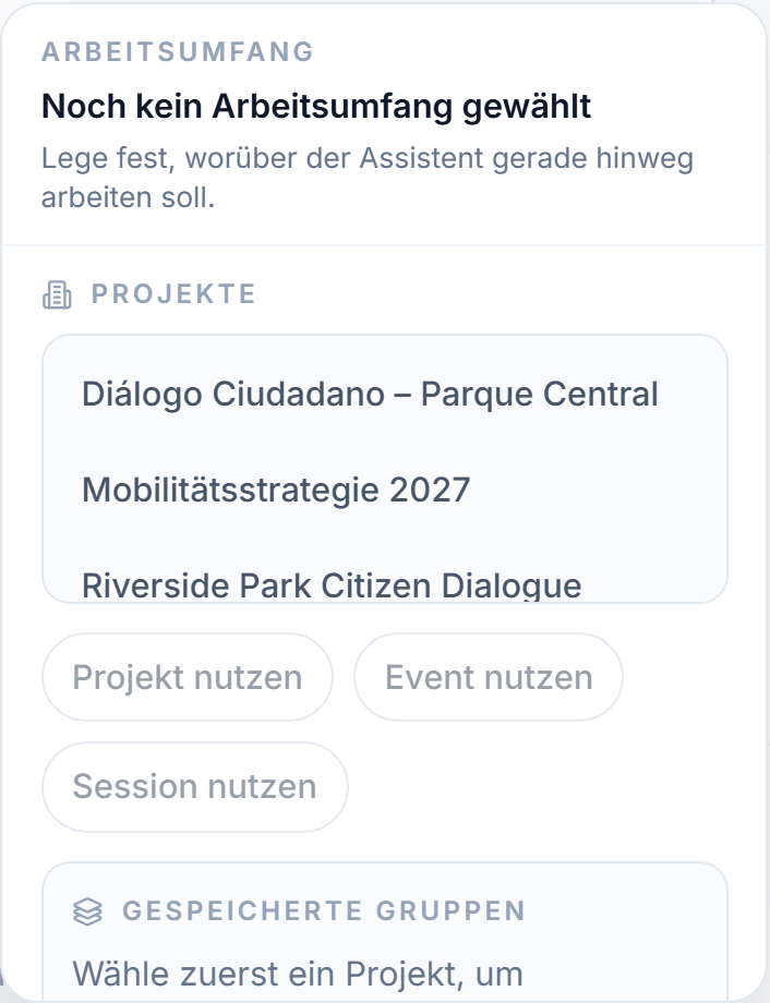 Das Menü „Arbeitsumfang", geöffnet über den Chip „Umfang" unter dem Eingabefeld.