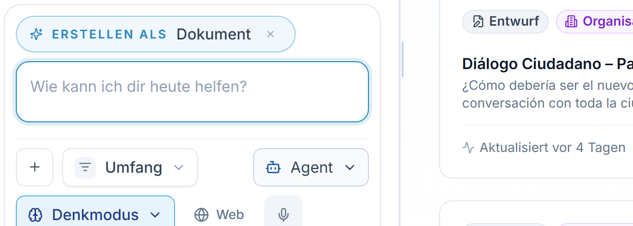 Der Chip Erstellen als über dem Eingabefeld mit dem festgelegten Artefakttyp.