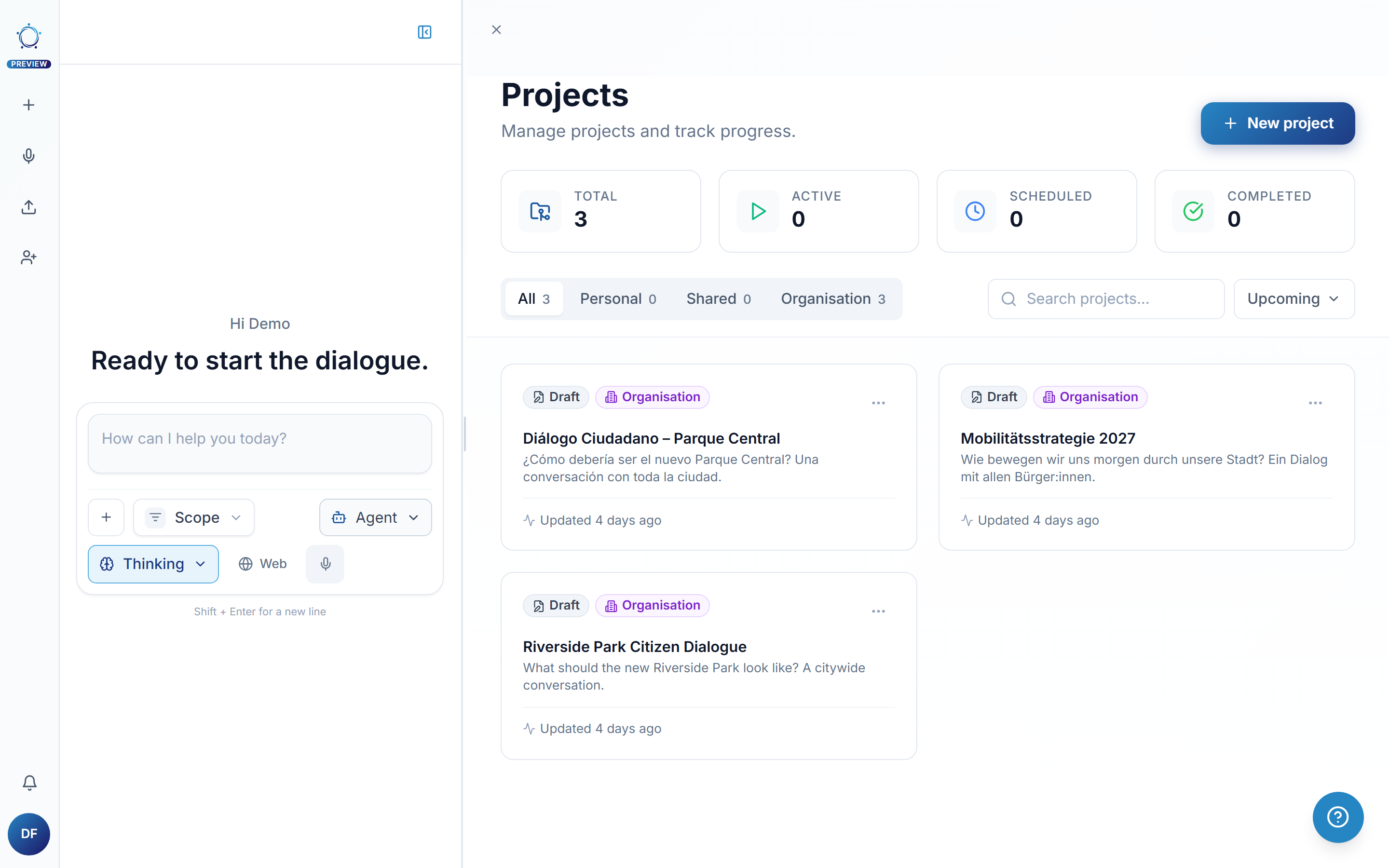 Your projects: the sample project card sits alongside your own projects