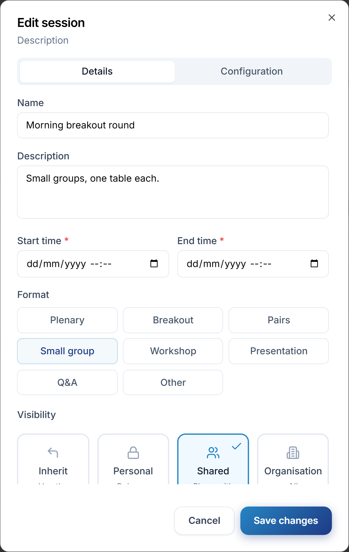 The Shared tile selected in the visibility options, with the member picker below