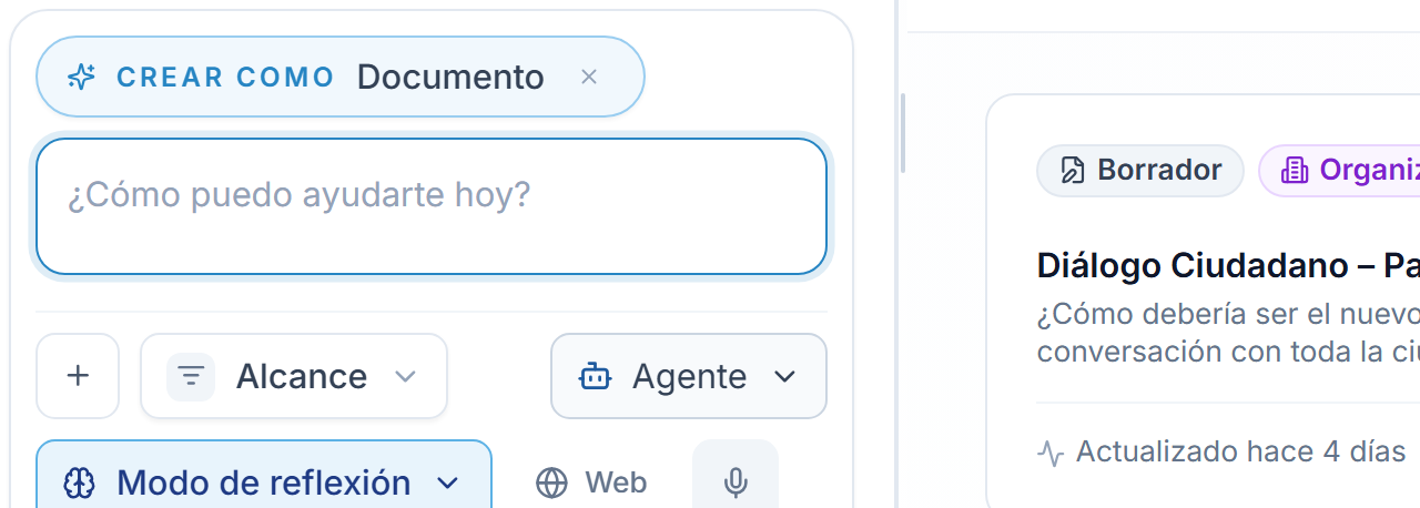 El distintivo Crear como encima del cuadro de mensaje, con el tipo de artefacto fijado.