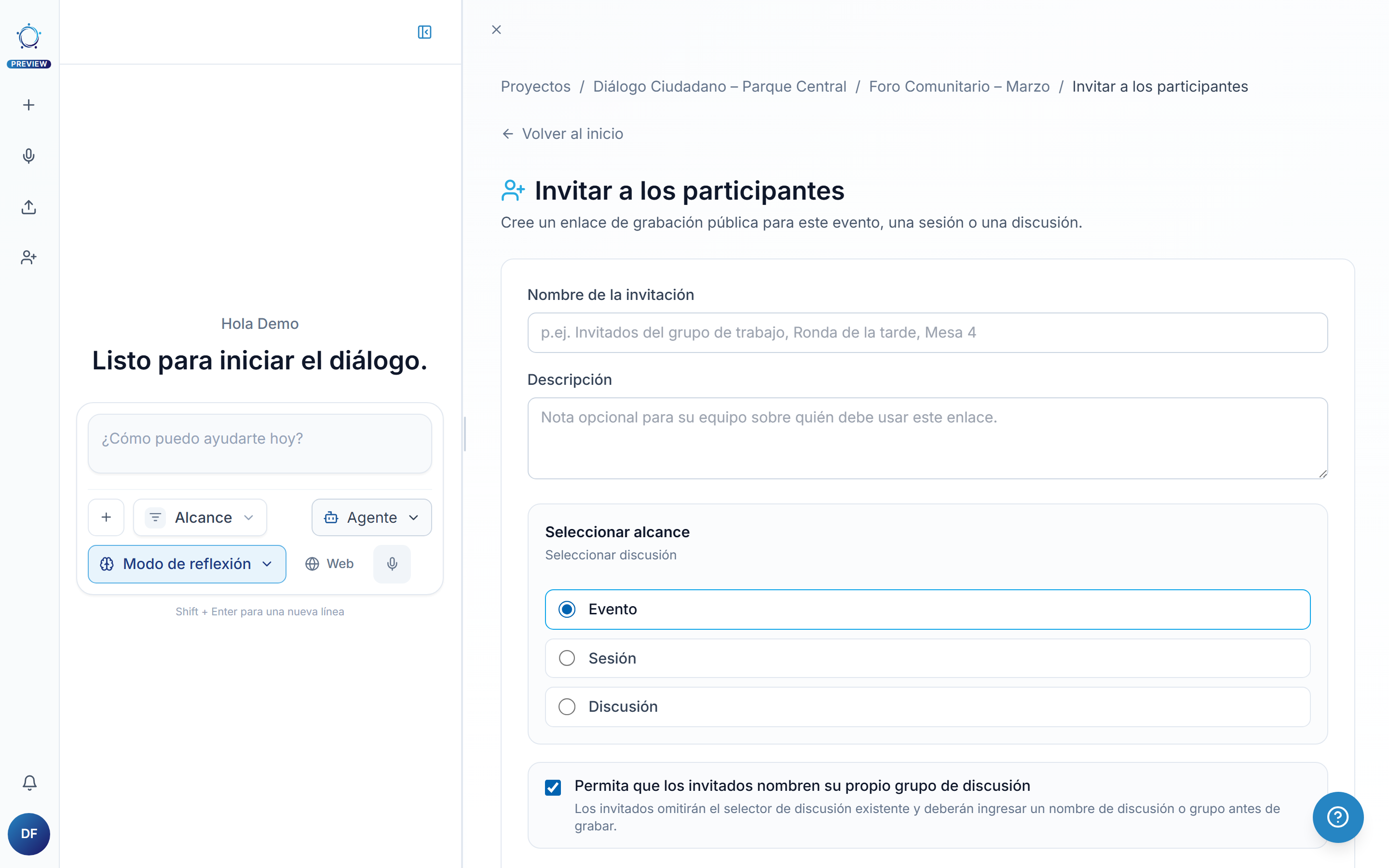 La página de invitaciones del evento: cree un enlace nuevo y gestione cada entrada en Enlaces de invitación existentes.